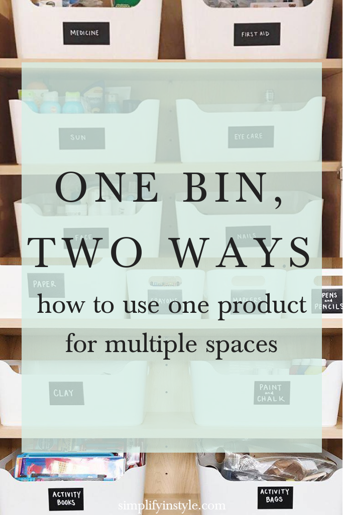 One Bin, Two Ways | Don't get overwhelmed picking different product for your entire house? We're showing you how one bin can be functional for two spaces. | simplifyinstyle.com