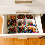 desk drawer with bins for craft items
